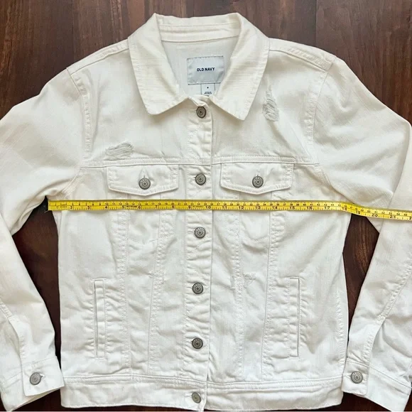 Old Navy White Distressed Button Up Denim Jean Jacket Women’s Size M - Picture 3 of 8
